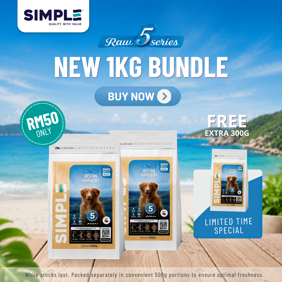[Bundle] Raw 5 Series Ocean Harvest Dog Food 1KG + 300G FREE